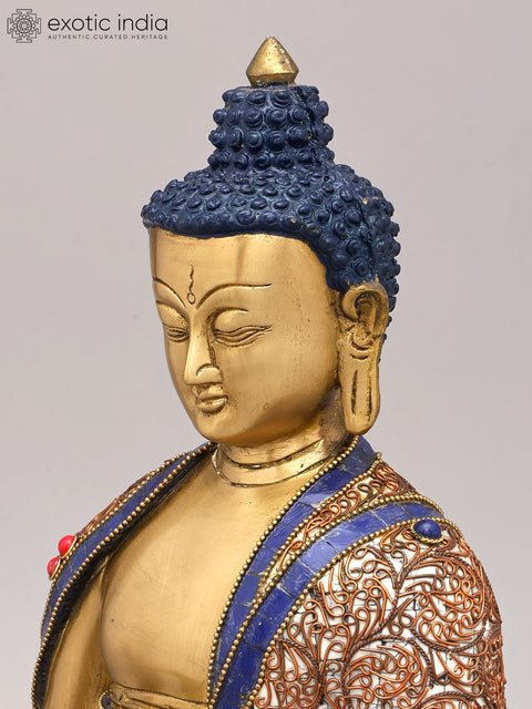 13" Gautam Buddha Preaching His Dharma With Inlay Work In Brass | Handmade | Made In India
