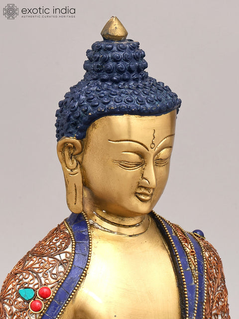 13" Gautam Buddha Preaching His Dharma With Inlay Work In Brass | Handmade | Made In India