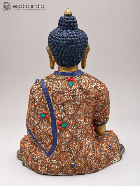 13" Gautam Buddha Preaching His Dharma With Inlay Work In Brass | Handmade | Made In India