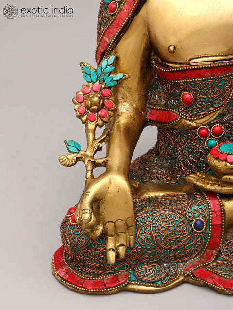 13" Medicine Buddha with Superfine Brass Statue with Inlay Work | Tibetan Buddhist Idols