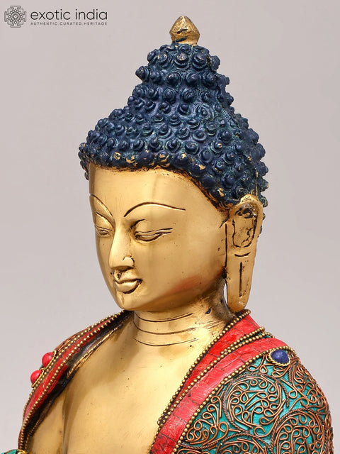 13" Medicine Buddha with Superfine Brass Statue with Inlay Work | Tibetan Buddhist Idols