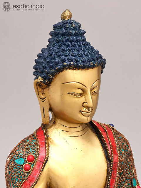 13" Medicine Buddha with Superfine Brass Statue with Inlay Work | Tibetan Buddhist Idols