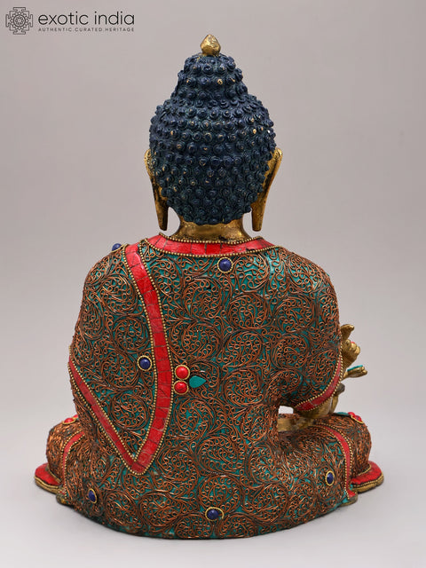 13" Medicine Buddha with Superfine Brass Statue with Inlay Work | Tibetan Buddhist Idols