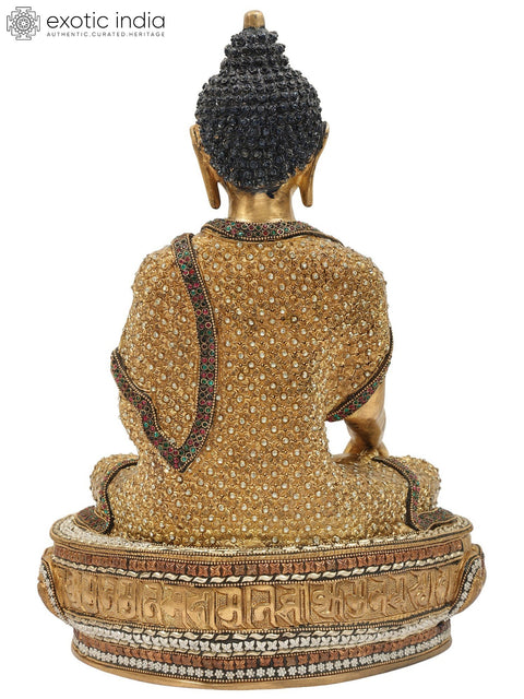 16" Lord Buddha in Bhumisparsha Mudra Brass Statue with Inlay Work