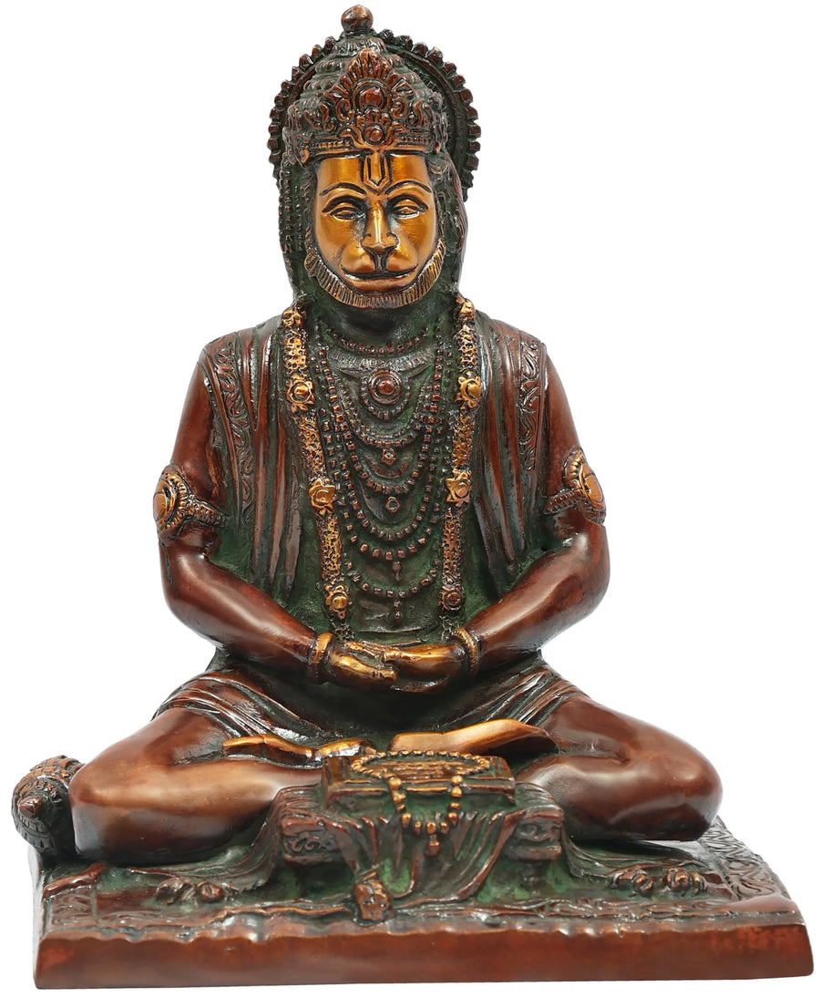 7" Handmade Lord Hanuman Meditation Brass Statue