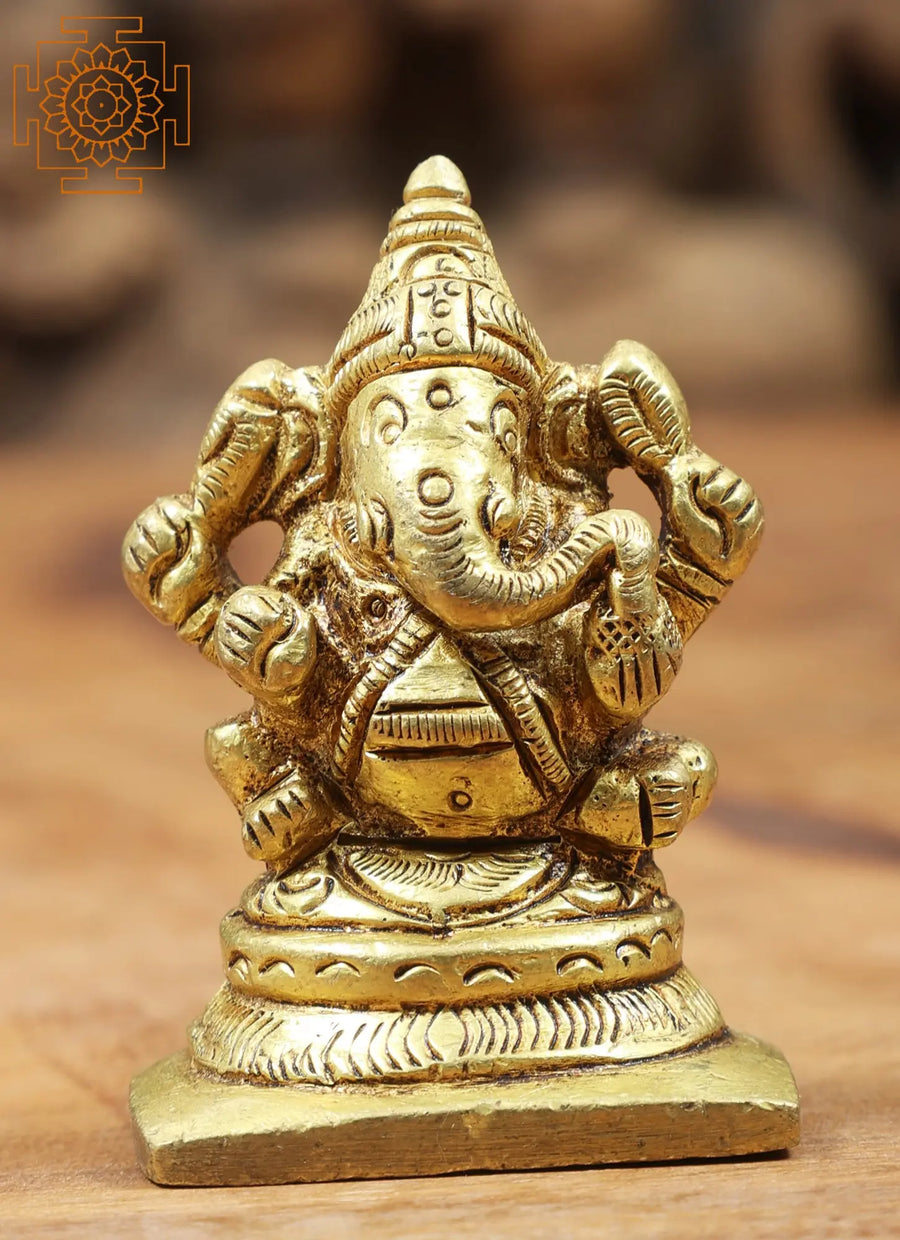 2" Four-Armed Lord Ganesha Handmade Brass Statue