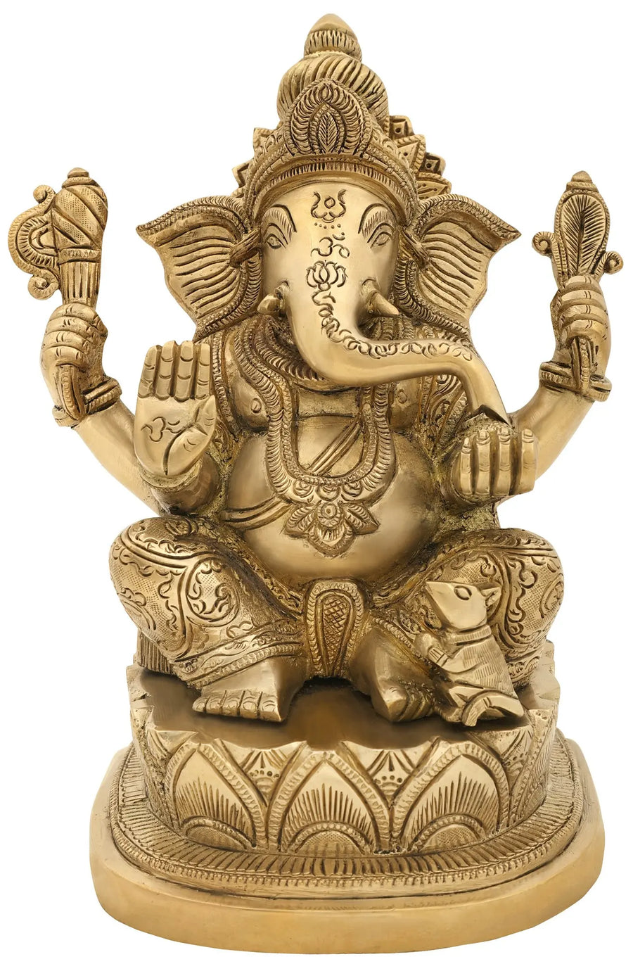 9" Modak-Eating Ganesha Handmade Brass Statue