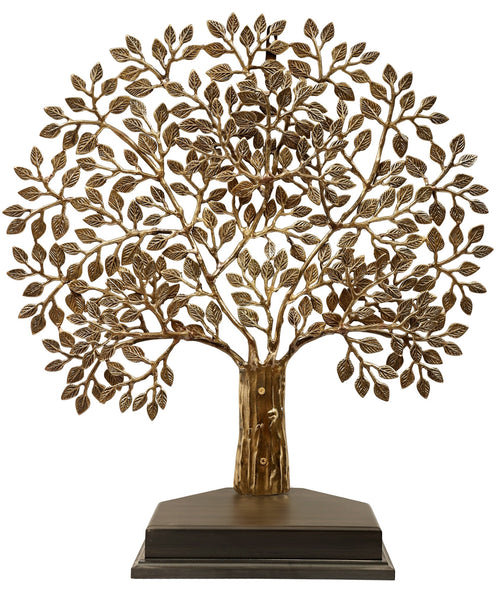 Brass Tree Sculpture on Wooden Base