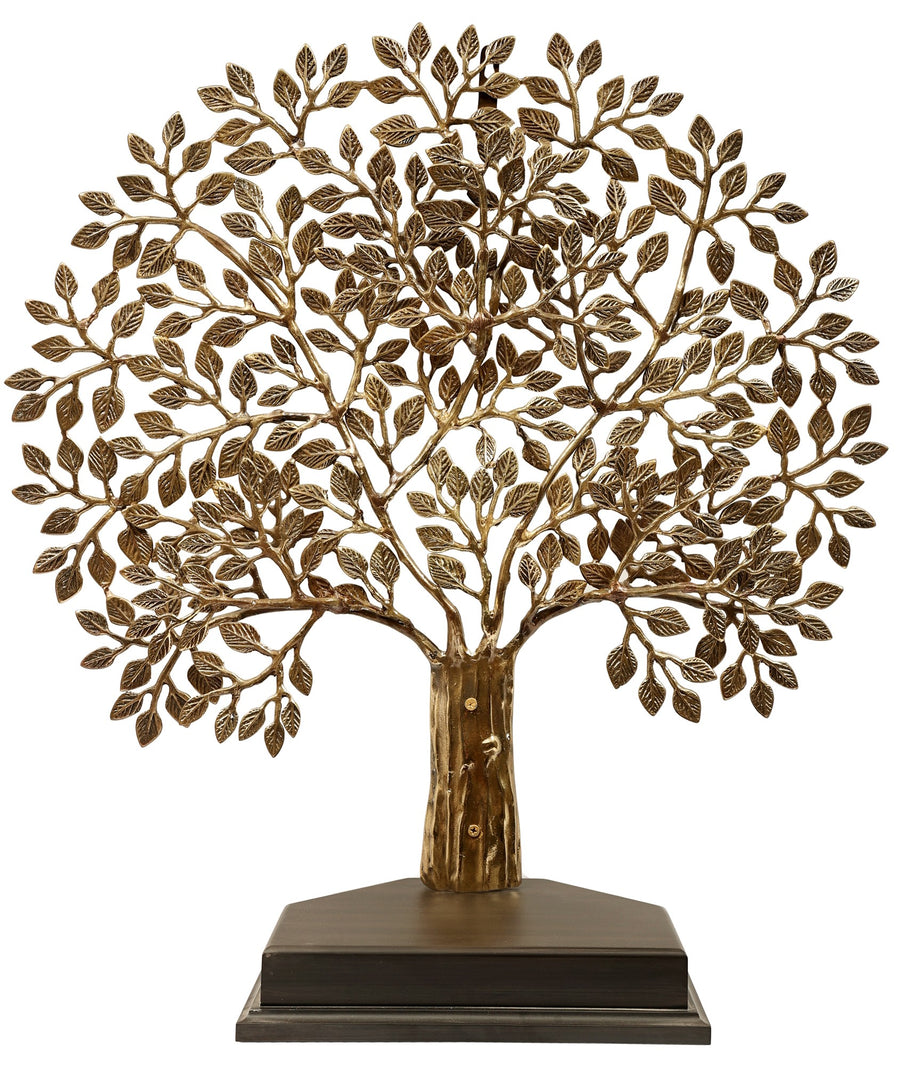 Brass Tree Sculpture on Wooden Base