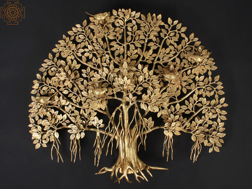 30" Banyan Tree Brass Statue for Home Decor