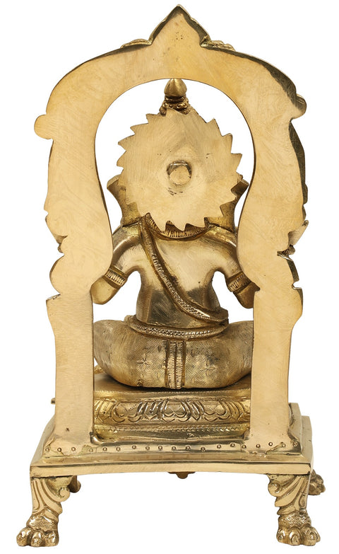 9" Lord Ganesha Seated on Throne with Kirtimukha Prabhavali In Brass | Handmade | Made In India