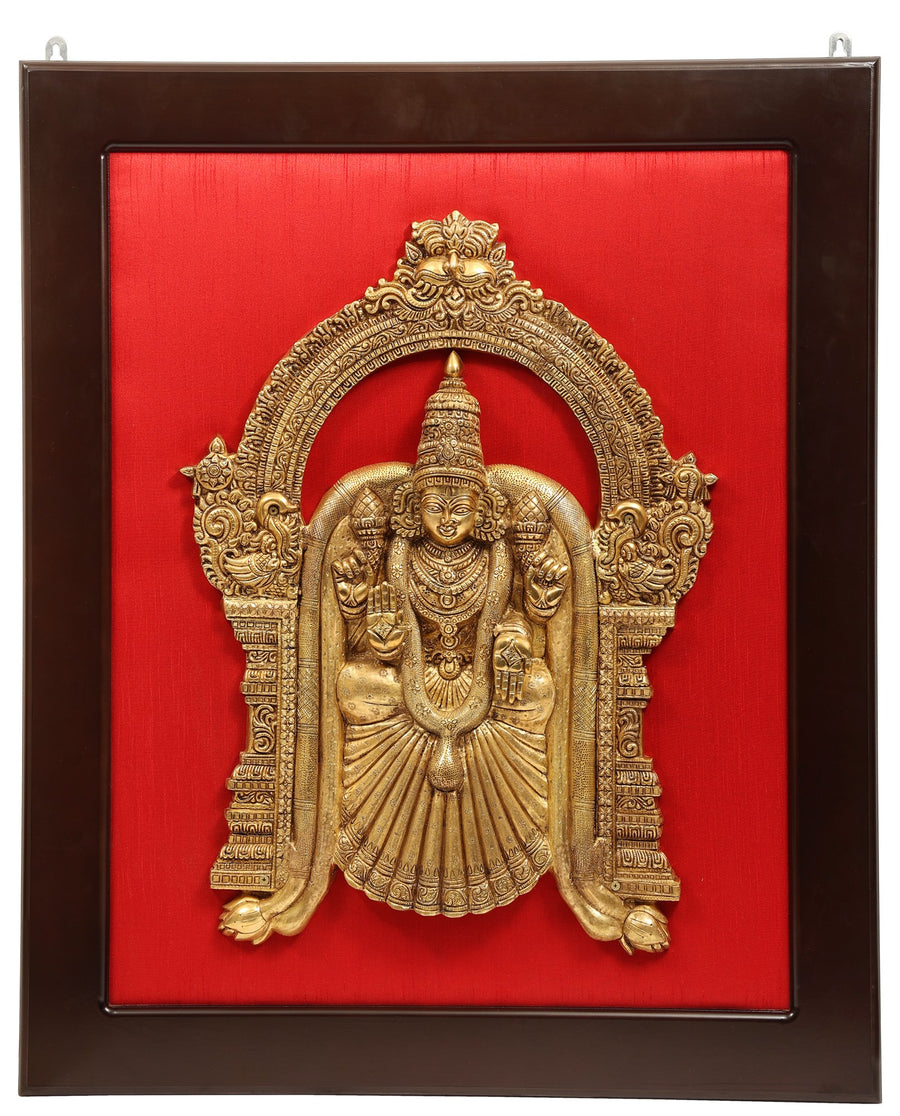 36" Goddess Meenakshi Brass Wall Hanging with Kirtimukha Prabhavali Frame