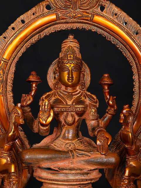 14" Royal Goddess Lakshmi Seated on Superfine Throne | Handmade Brass Statue