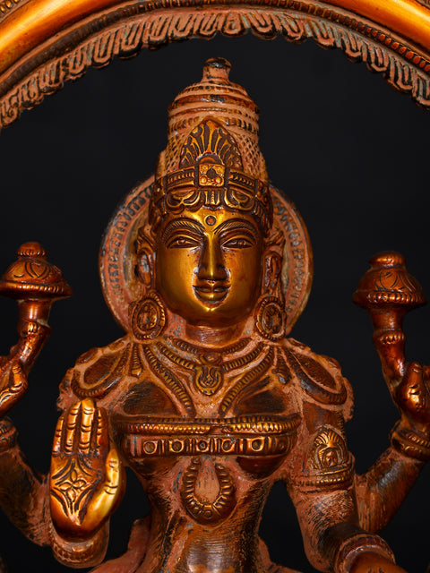 14" Royal Goddess Lakshmi Seated on Superfine Throne | Handmade Brass Statue