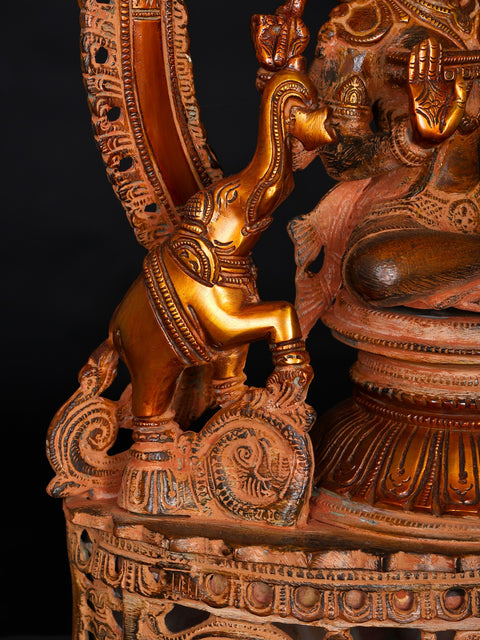 14" Royal Goddess Lakshmi Seated on Superfine Throne | Handmade Brass Statue