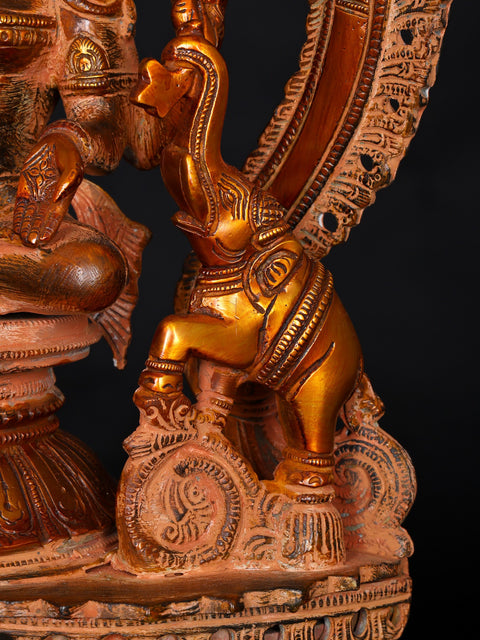14" Royal Goddess Lakshmi Seated on Superfine Throne | Handmade Brass Statue
