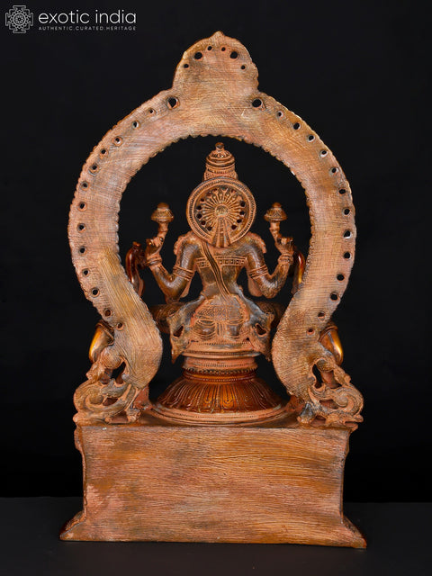 14" Royal Goddess Lakshmi Seated on Superfine Throne | Handmade Brass Statue