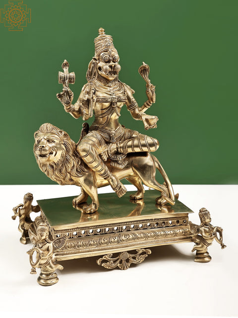 14" Superfine Statue of Pratyangira Devi (Atharvana Bhadrakali) | Incarnation of Goddess Chandni/Durga Brass Idol