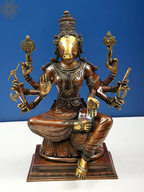 13" Handmade Goddess Varahi Brass Statue for Pooja