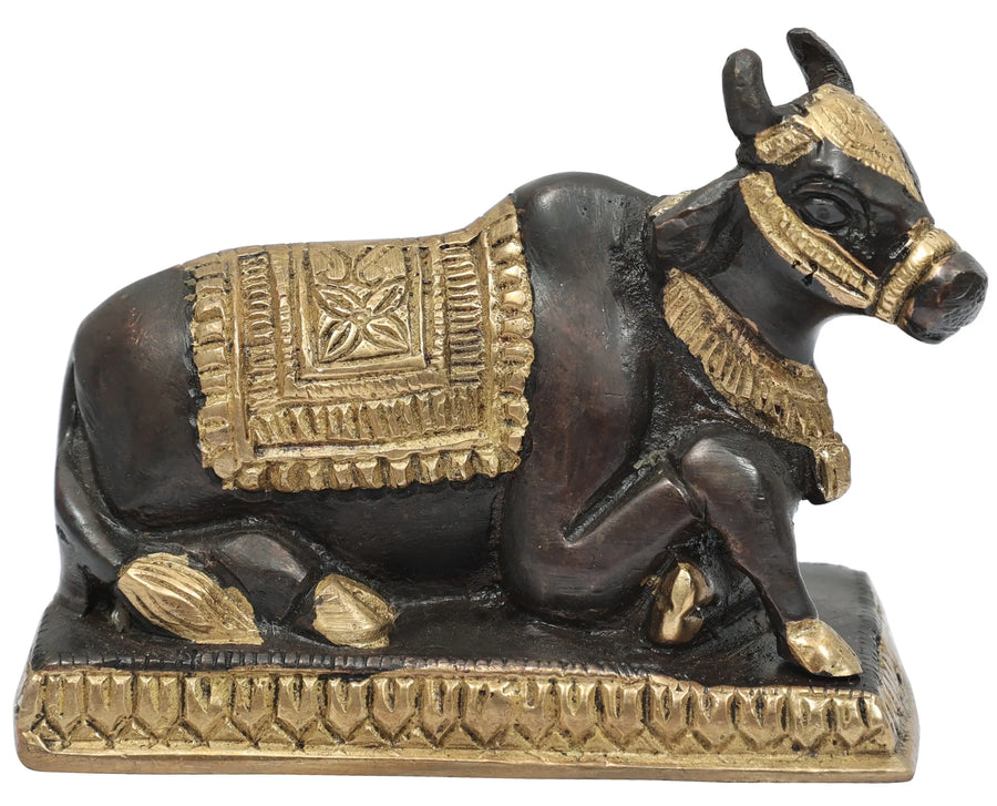 4" Handmade Brass Nandi Statue for Pooja and Home Decor