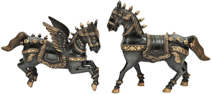 Pair of Mythological Horses Brass Statues for Home Decor
