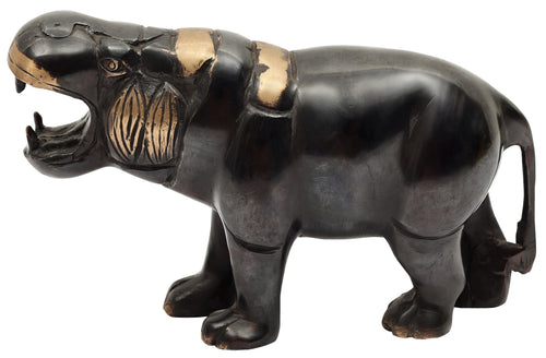 Black Hippopotamus Handmade Brass Statue