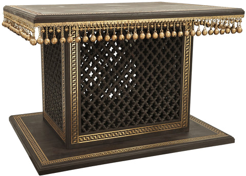 24" Large Traditional Decorated Chowki with Ghunghroos at the Edge | Teakwood with Brass Inlay