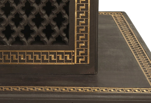 24" Large Traditional Decorated Chowki with Ghunghroos at the Edge | Teakwood with Brass Inlay