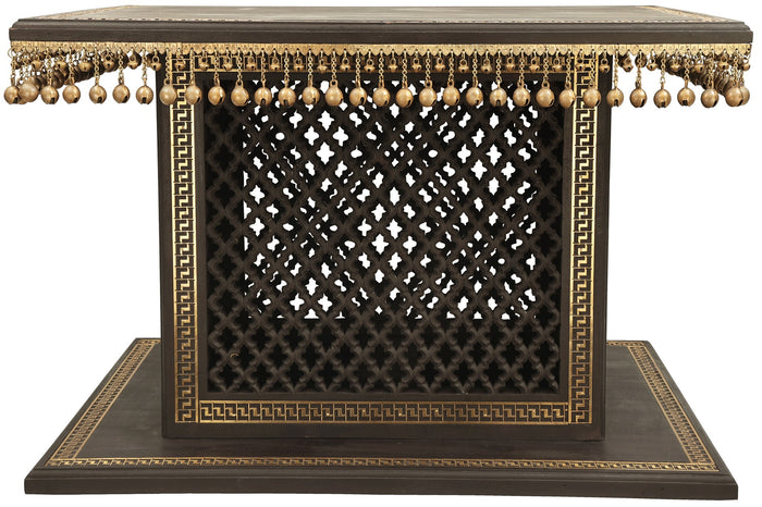24" Large Traditional Decorated Chowki with Ghunghroos at the Edge | Teakwood with Brass Inlay