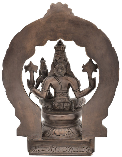 12" Lord Vishnu with Lakshmi Seated On Kirtimukha Prabhawali Throne In Brass | Handmade | Made In India