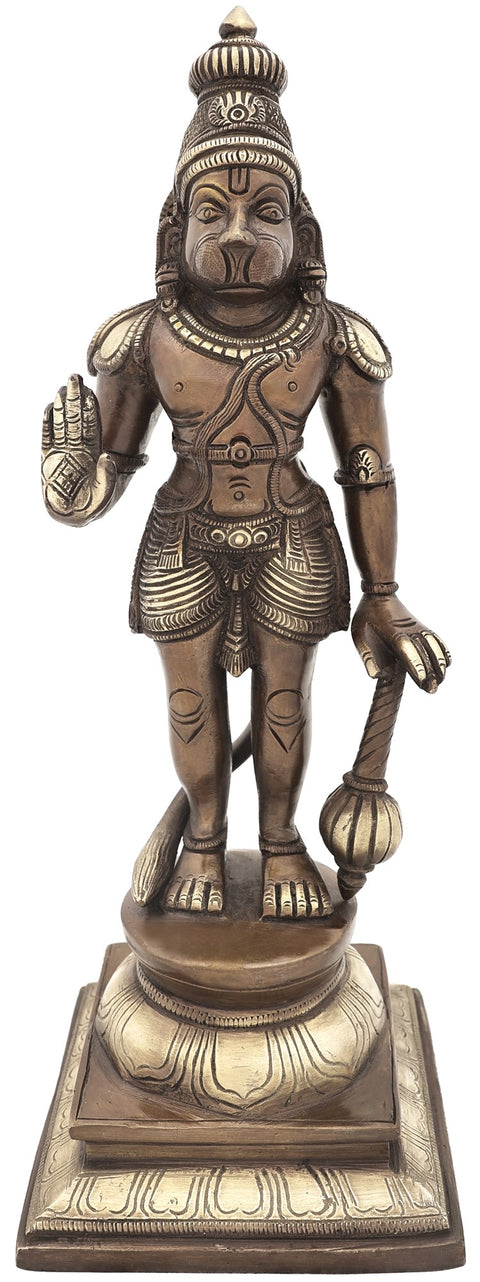 12" Standing Blessing Hanuman Brass Statue | Handmade | Made in India
