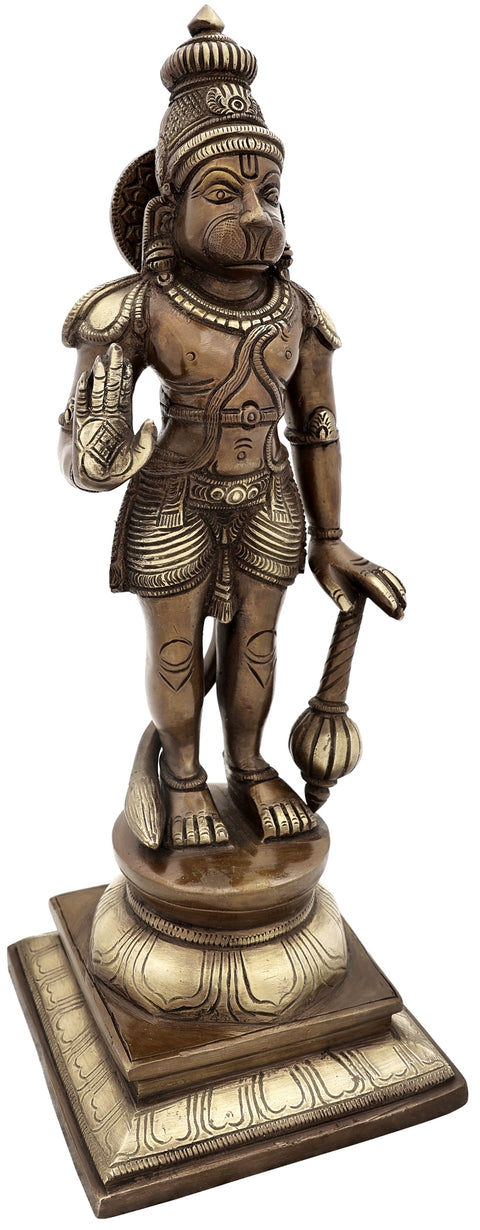 12" Standing Blessing Hanuman Brass Statue | Handmade | Made in India