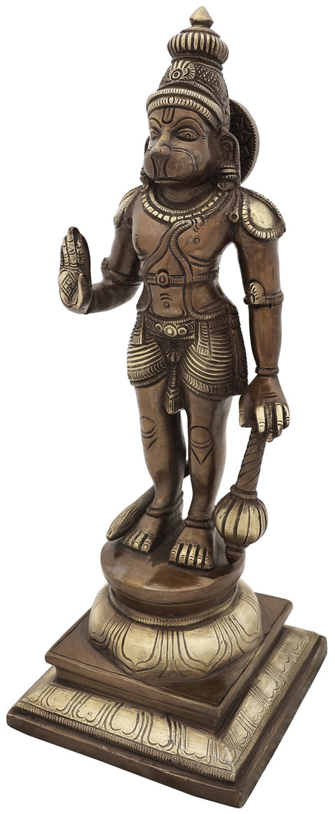 12" Standing Blessing Hanuman Brass Statue | Handmade | Made in India