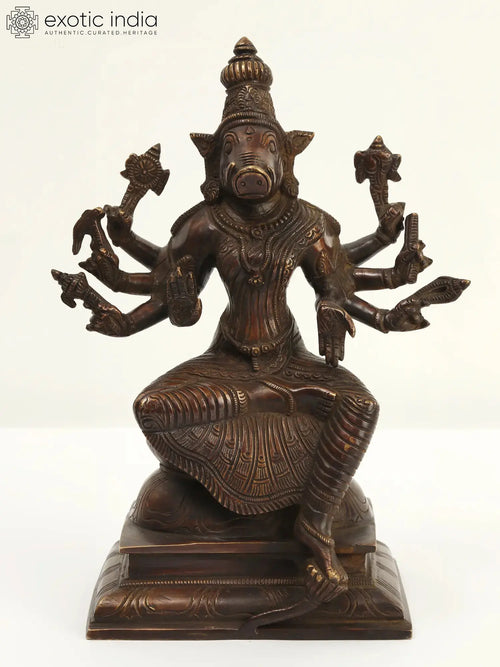 9" Eight-Armed Goddess Varahi Handcrafted Brass Idol