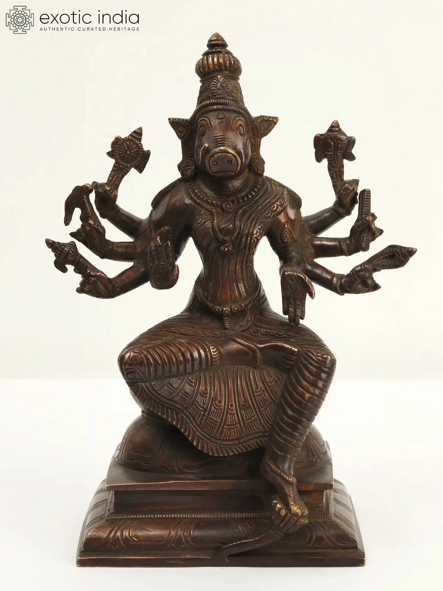 9" Eight-Armed Goddess Varahi Handcrafted Brass Idol