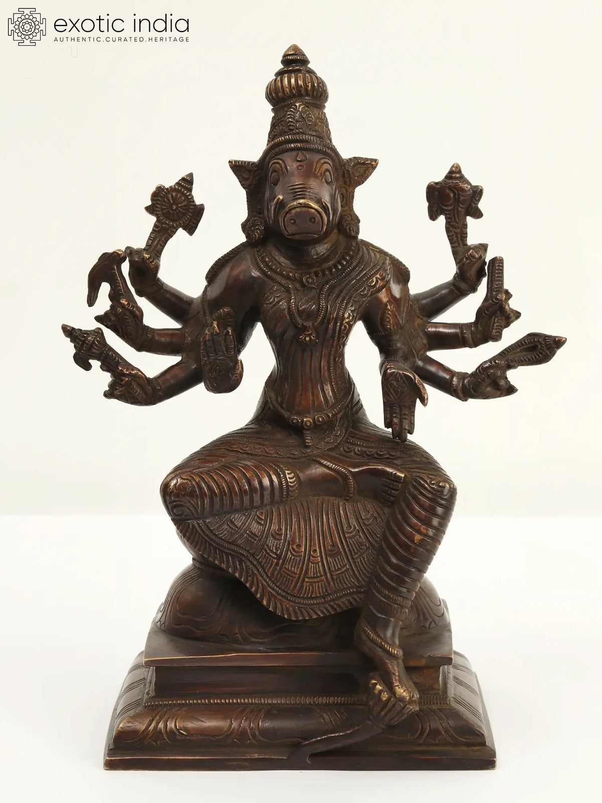9" Eight-Armed Goddess Varahi Brass Idol | Handcrafted Indian Statues