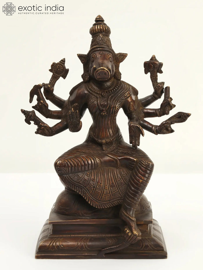 9" Eight-Armed Goddess Varahi Brass Idol | Handcrafted Indian Statues