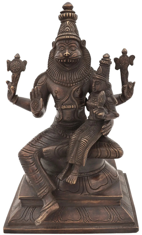 9" Narasimha with Lakshmi Handmade Brass Idol