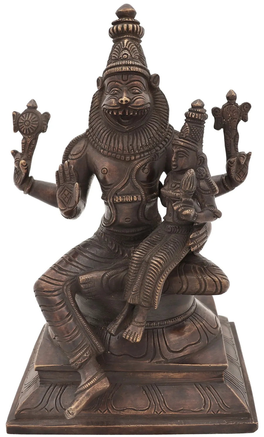 9" Narasimha with Lakshmi Handmade Brass Idol