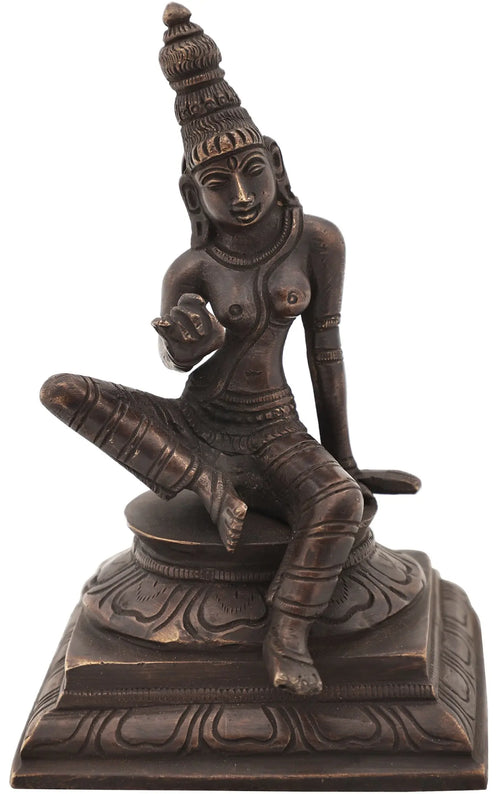 5" Seated Goddess Uma Parvati Brass Statue Handmade