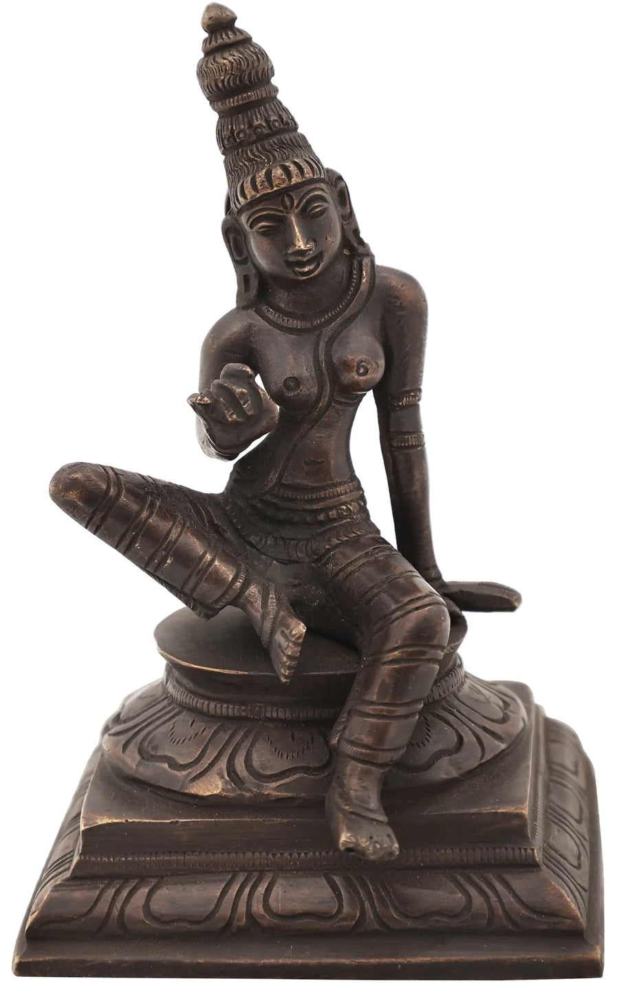 5" Seated Goddess Uma Parvati Brass Statue Handmade
