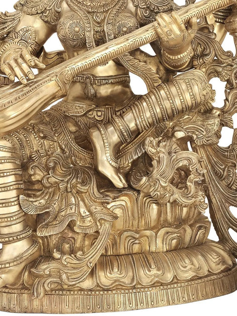 33" Superfine Chaturbhujadharini Devi Saraswati in a Network of Vines | Indian Handcrafted Brass Statue
