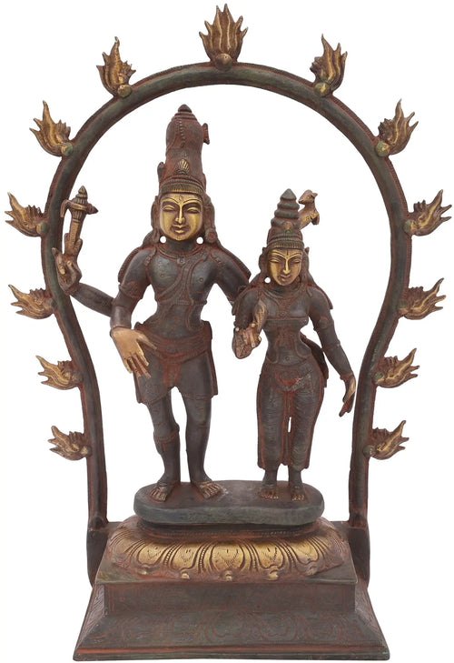 13" Standing Lord Shiva with Parvati Brass Statue Handmade