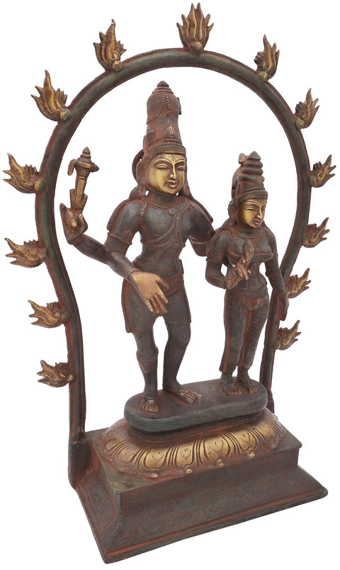 13" Standing Lord Shiva with Parvati In Brass | Handmade | Made In India