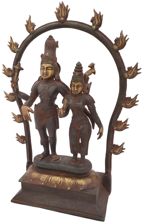 13" Standing Lord Shiva with Parvati In Brass | Handmade | Made In India