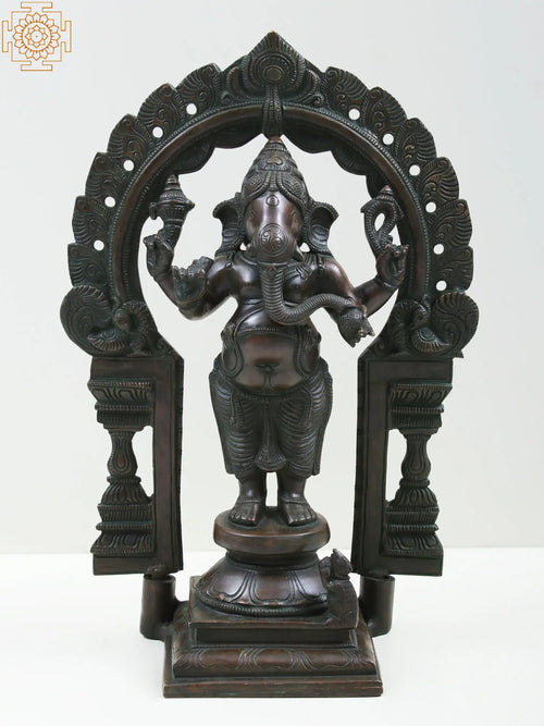 13" Four Armed Standing Ganesha Brass Statue