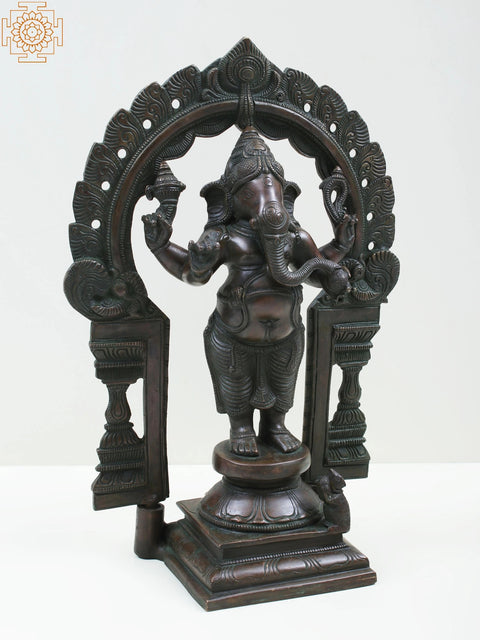 13" Four Armed Standing Ganesha In Brass