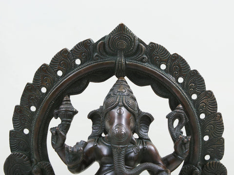13" Four Armed Standing Ganesha In Brass