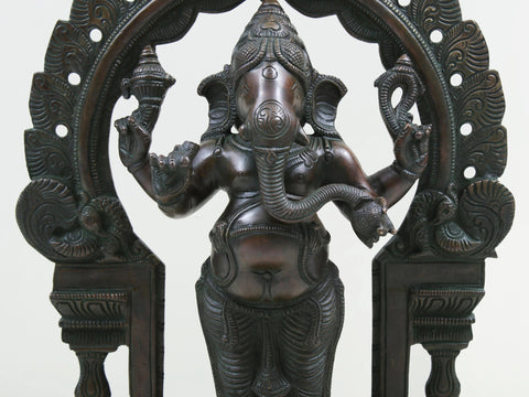 13" Four Armed Standing Ganesha In Brass