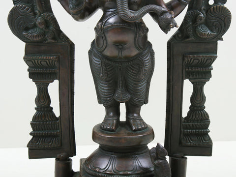 13" Four Armed Standing Ganesha In Brass